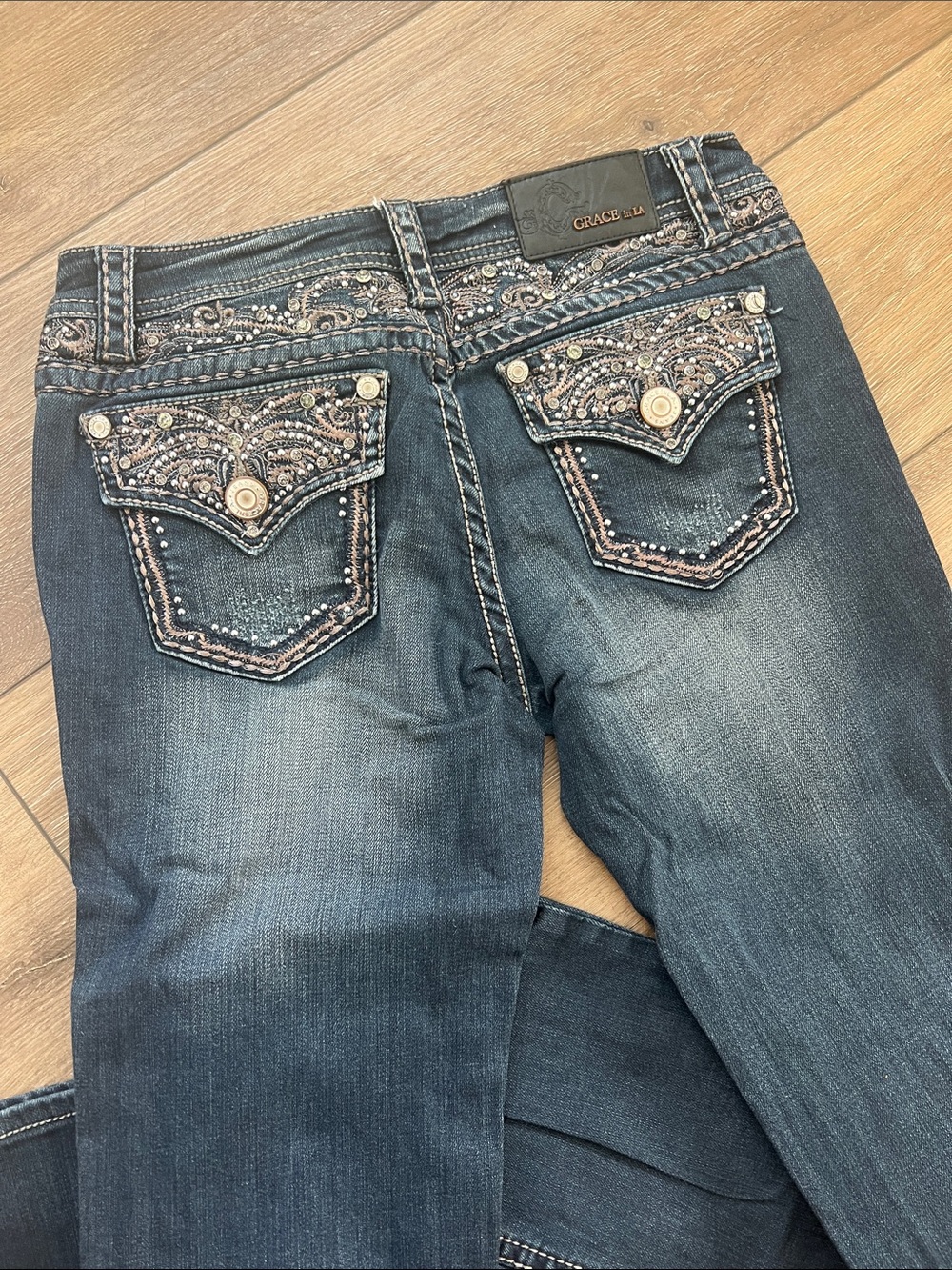 Boutique Bling Women's Jeans in Dark Blue - Embellished Pockets